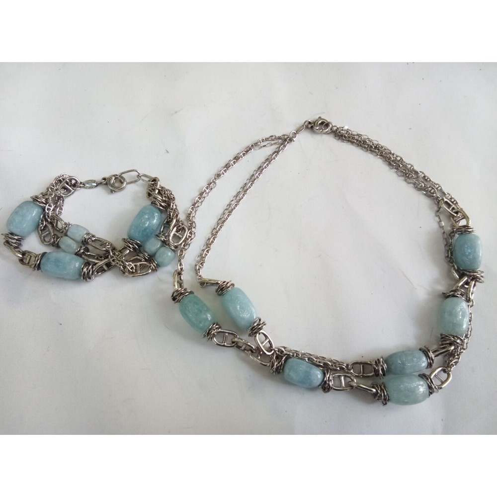 Sterling Silver Makuti Aquamarine Necklace bracelet set, big chunky set